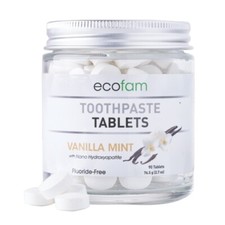 Ecofam Toothpaste Tablets - 90 Vanilla Mint Tabs - Zero Waste Glass Jar