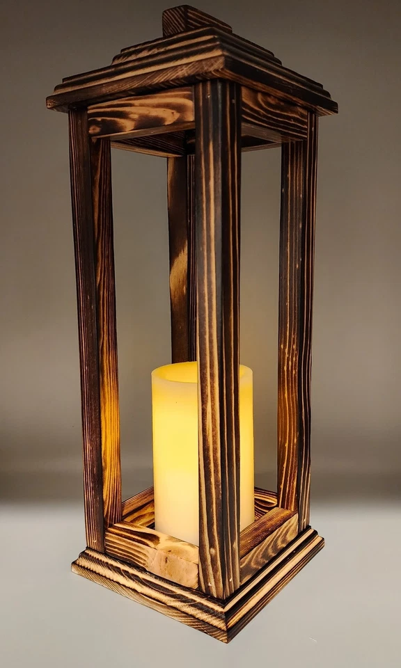 Decorative Rustic Farmhouse Wood Lantern Centerpiece Handmade - Image 2 of 4