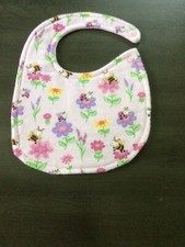 New Baby Girl Flannel Pink Flowers And Bees Medium Bib