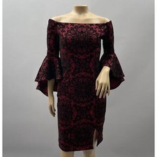 Vestido Venus Mujer 2 Vino Tinto Terciopelo Texturizado Manga Campana Hombro Descubierto Bruja