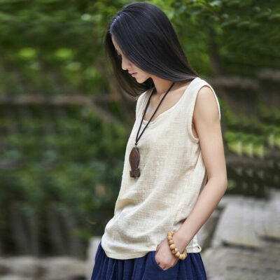 Ladies Cotton Linen Sleeveless Loose Vest Leisure Summer Blouse Tank Tops |  eBay