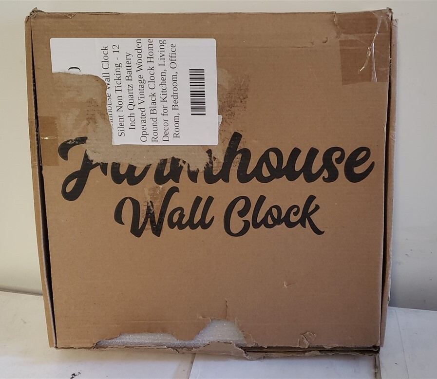 NIKKY Farmhouse Black Wall Clock 12 Inch Wooden Decorative Silent Analog Clock