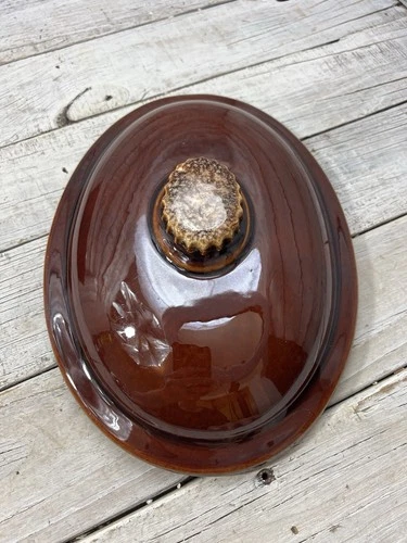 LID ONLY 9” Vtg Hull H.P. Co Oven Proof Oval Casserole Brown Drip Pottery USA