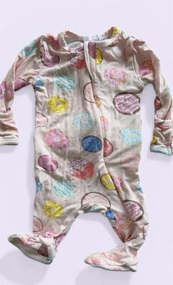 Angel Dear Pink/Multi Decorated Donuts Zip Front Ruffled Bamboo Footie-Newborn - Image 1 of 4