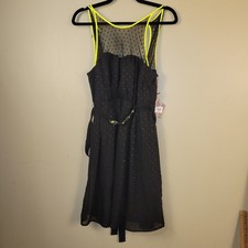 PRINCESS VERA WANG Size 9 Dress Black Neon Piping Lined Belt Cocktail Sparkle N