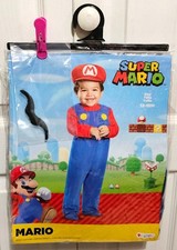 Super Mario Baby Costume 12-18 Months Jumpsuit Hat Mustache Disguise Halloween