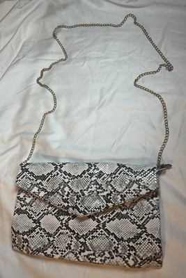 3AM Forever Black And White  Snake Skin Embossed Cross Body Clutch