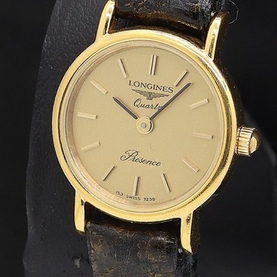 Longines Presence QZ Champagner Zifferblatt Lederarmband Damenuhr