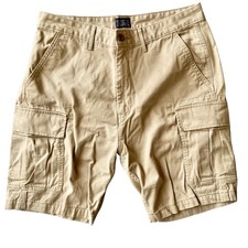 Vintage Levi Strauss Two Horse Mens Khaki Beige Cargo Shorts 100 Cotton Size 34