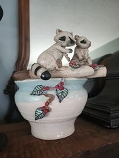 Vasiliou Raccoon And Berry Pottery Planter In Amazing Condition Rare Glaze