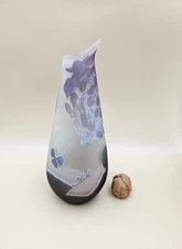 Ets Émile Gallé Nancy Vase Hydrangeas Engraved Acid Neck Asymmetrical Height 19cm