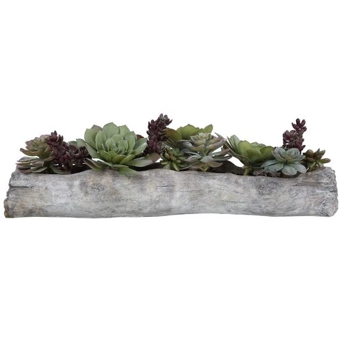 UTTERMOST 60174 CHARITA LUSH SUCCULENTS DRIFTWOOD LOG CONCRETE CONTAINER - Picture 3 of 5