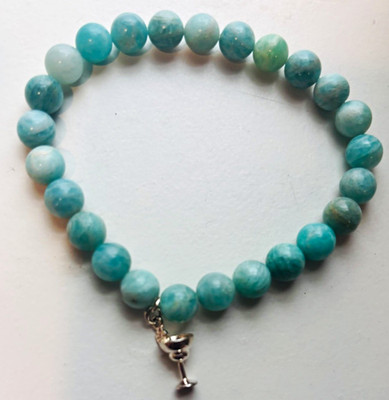Jay King Signed DTR .925 Sterling Silver Amazonite8mm Bead Stretch Bracelet W/MG