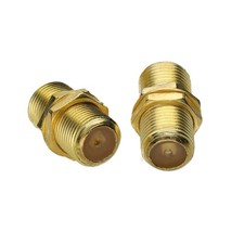 2 x F Type Connector Coupler Join Satellite Virgin Cables with Nut GOLD