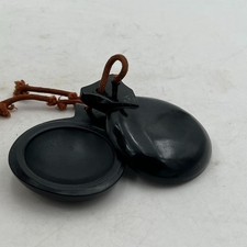 Pair Spanish Castanets Vintage Flamenco Bakelite Plastic Black Spain Tango