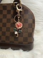 Red Rose Flower Bag Charm Keychain Keyring Car Key Fob Birthday Holiday Gift