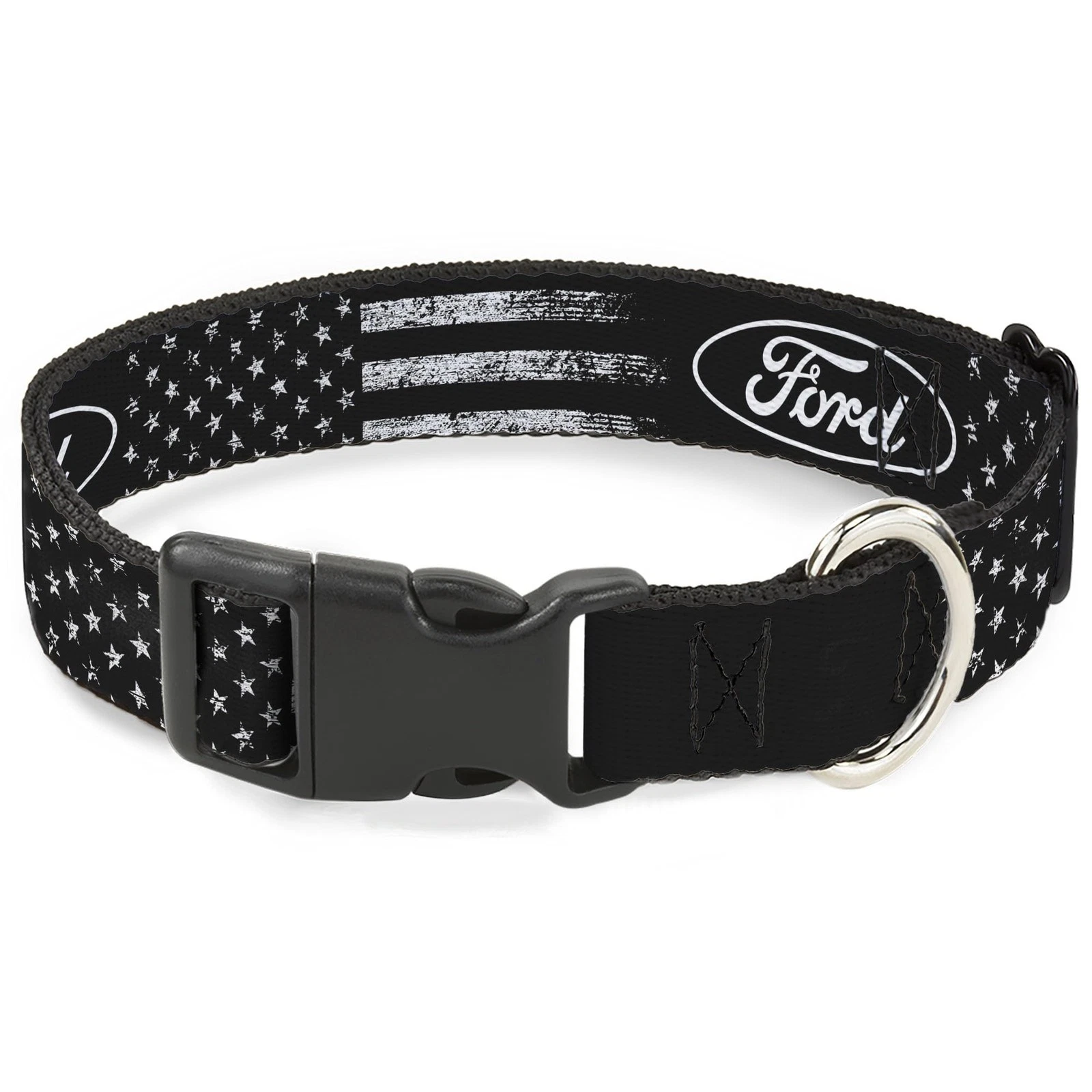 Ford Pet Collar, Dog Collar Plastic Buckle, Ford Oval Americana Weathered Black