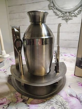 Dansk Kitchen Stainless Steel Bar Set With Stand Includes 6 Items *bent strainer