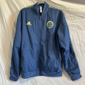 Adidas Colombia National Team FCF Anthem Jacket Mens L Navy Blue Taped Sleeves