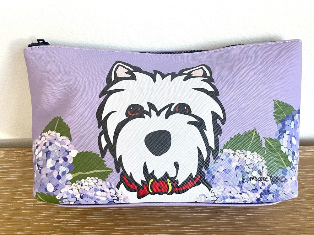 Marc Tetro White Westie Dog & Purple Hydrangea Makeup Bag NWT Spring