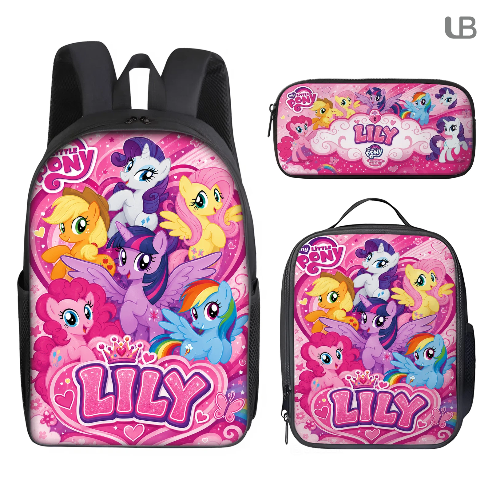 Personalized Rainbow Pony Backpack Lunch Bag Pencil Case Set