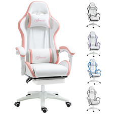 Vinsetto Racing Gaming Chair Pink Faux Leather Recline w/ Footrest & Pillows