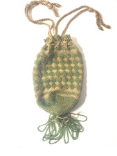 Antique Art Deco Green Beaded Crochet Fringe Ball Tassel Flapper Purse