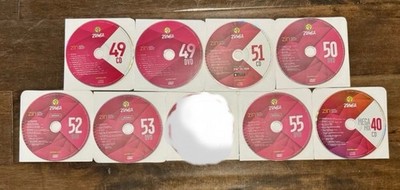 Zumba ZIN - 49 CD and DVD;  51 CD; 50, 52-53, 55 DVDs, Mega Mix 40 CD