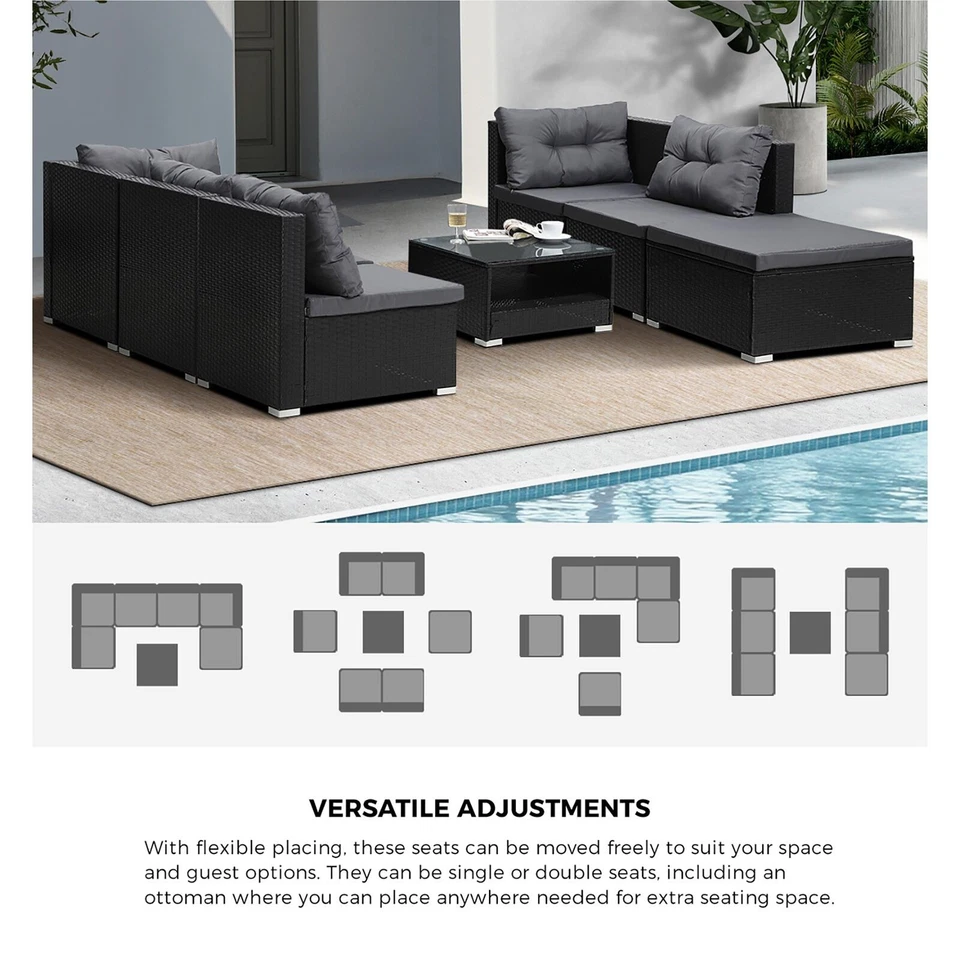 Livsip 7 Piece Outdoor Furniture Set Wicker Rattan Sofa Lounge Setting - image 3 of 4