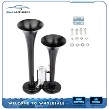Metal 12V 135 DB Dual Trumpet Deep LOUD Train Air Horn Kit 12 Volt