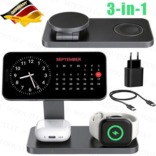 3-In-1 Induktive Ladestation Kompatibel Mit Iphone Magsafe Apple Watch Charger-image