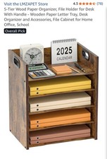 LMZAPET 5-Tier Wood Paper Organizer Letter Desktop Tray File Holder