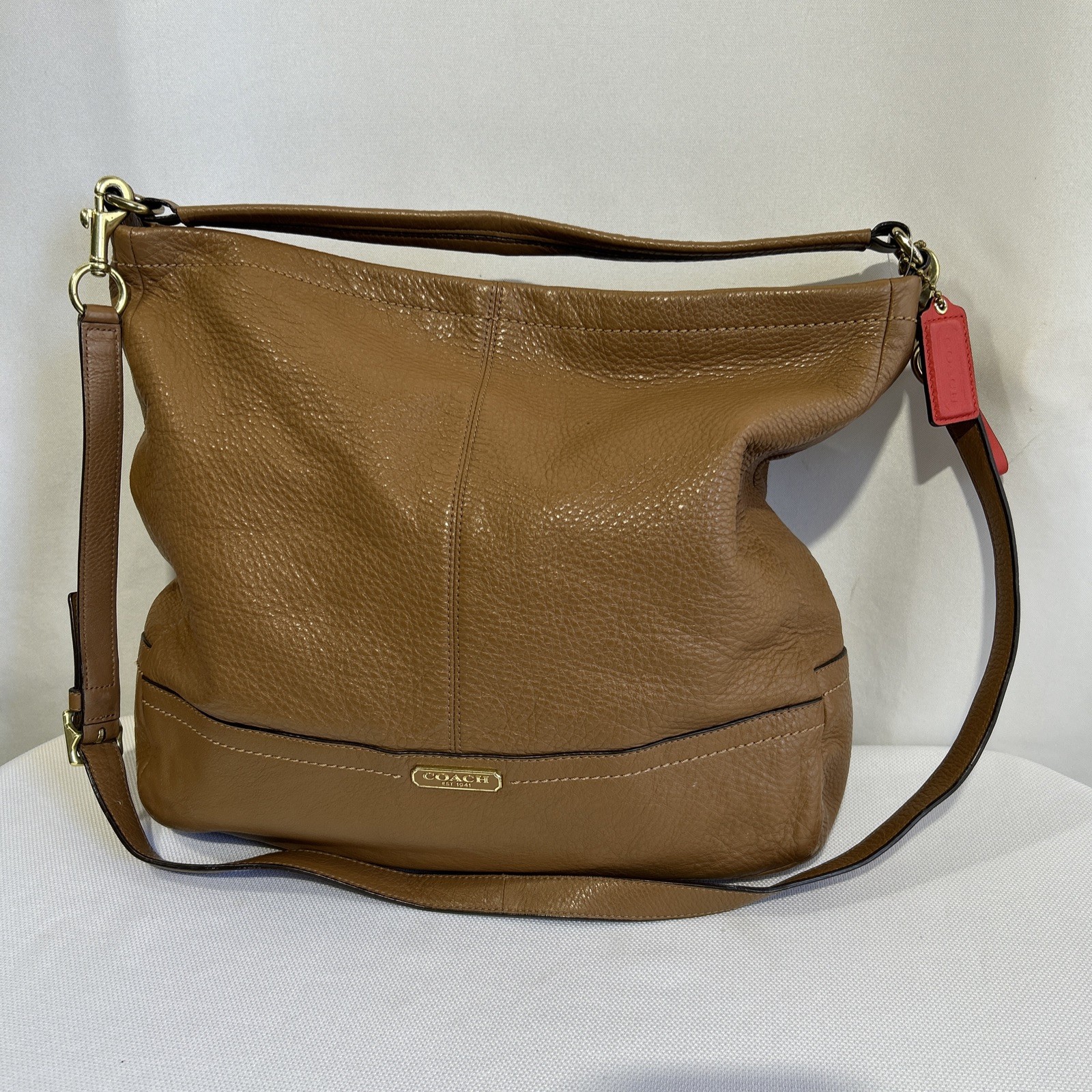 COACH #F23293  Pebble Brown Leather Hobo 2Way Shoulder/Hand Bag