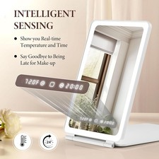 Travel Makeup Mirror Time Temperature Display Rechargeable Dimmable Folding