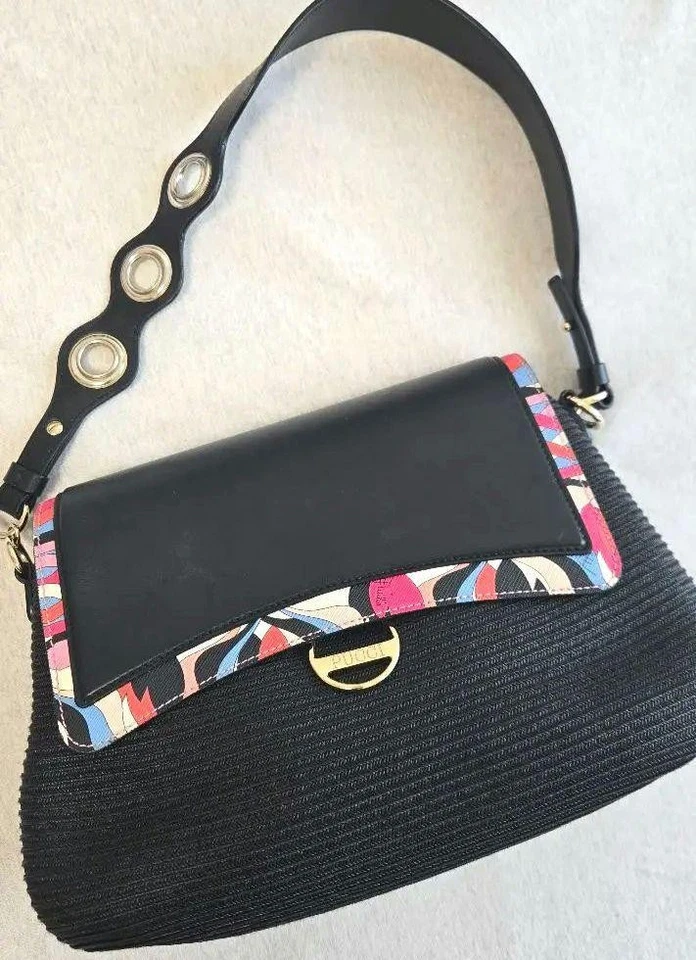 Сумка наплечная EMILIO PUCCI соломенная искусственная кожа черная многоцветная - Изображение 2 из 4
