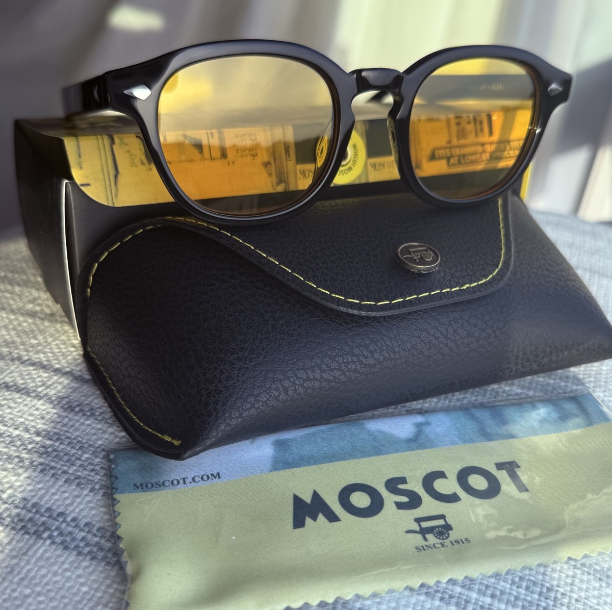 New Gift Set Moscot Lemtosh Black Frame + Yellow Polarized Lens