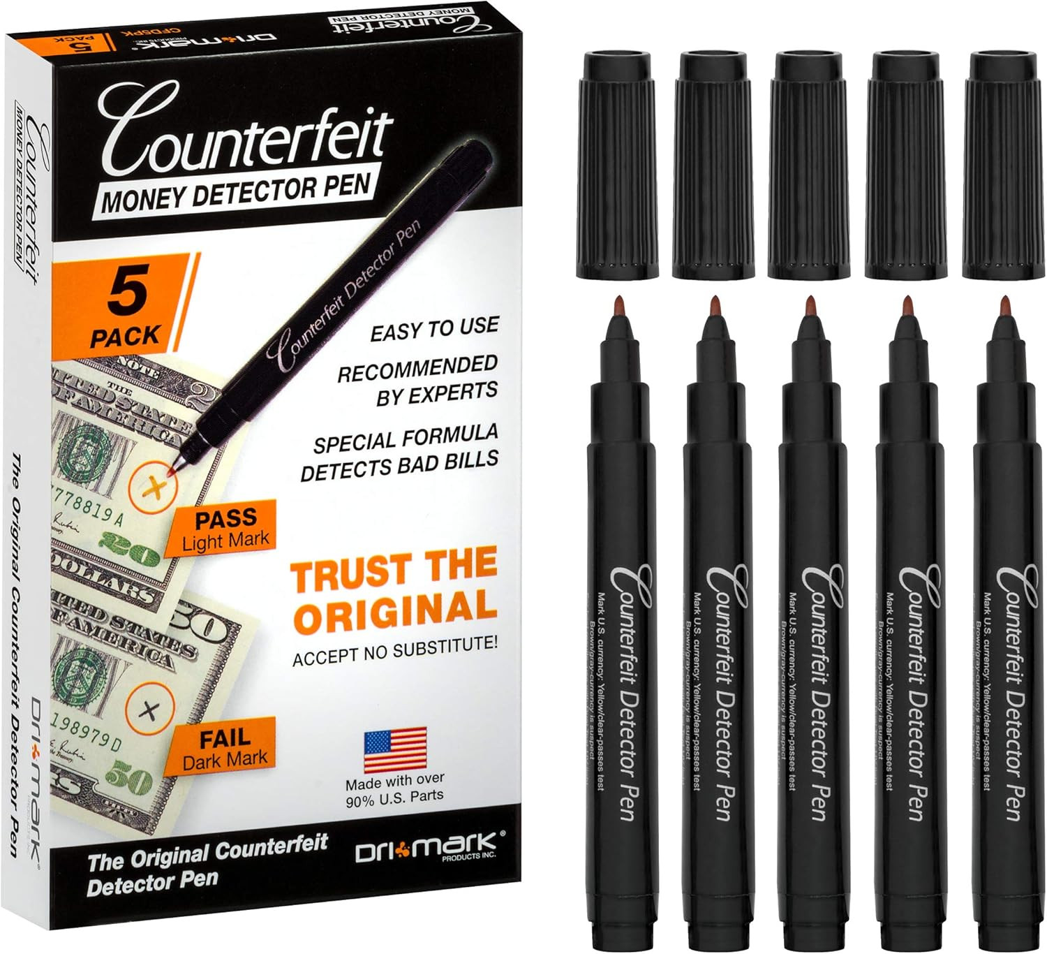 Dri Mark CFD5PK Counterfeit Bill Detector Marker Pen, Made i