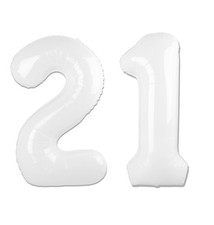 White Number 21 Balloon 40 inch, 21 Number Balloons, 21st White Birthday Deco...