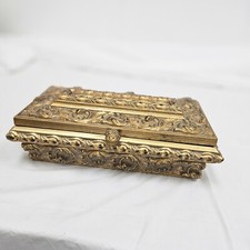 Vintage Wooden Gold Gilt Storage Box Ornate Unique Detailed Trinket Jewlery Etc