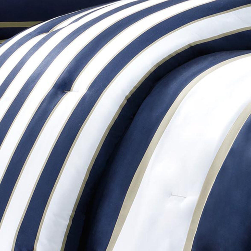 New Chic Navy Blue Stripes Comforter Cal King Queen Twin XL Bedding Set Okazja Tanio