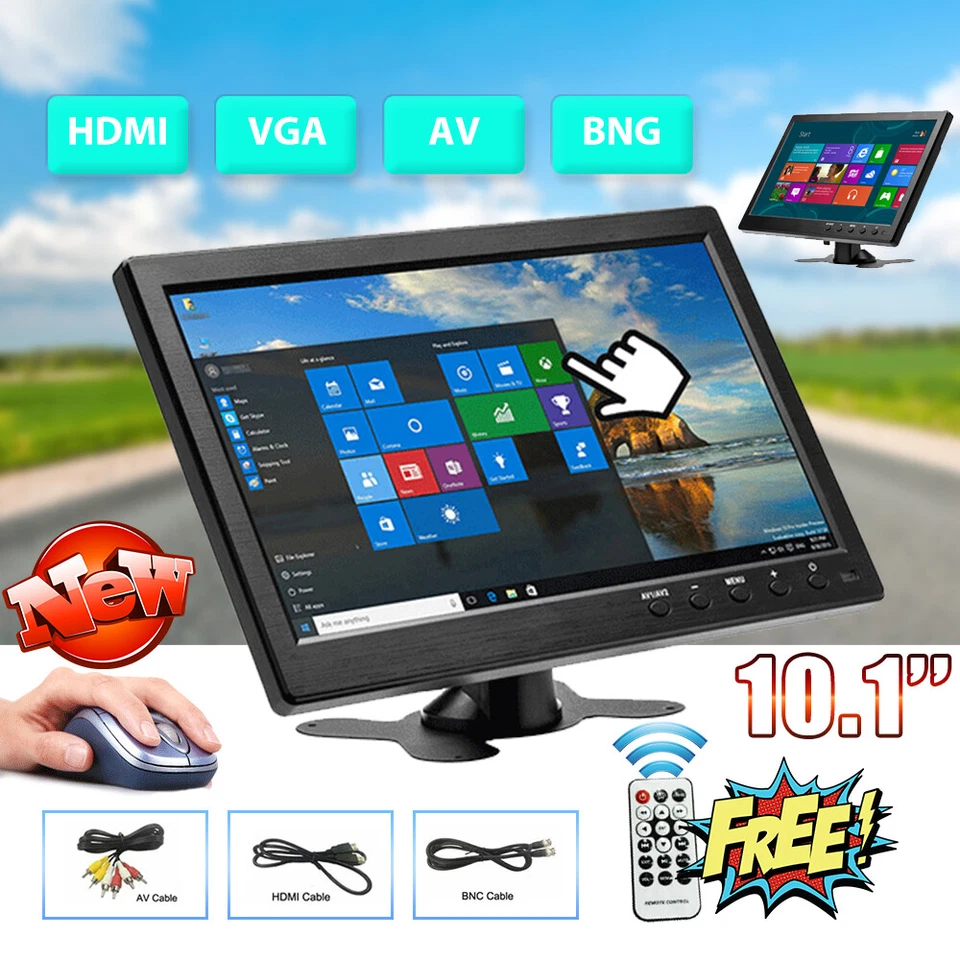 10.1'' Auto Monitor HD Mini TV Computer 1080P LCD CCTV mit HDMI BNC AV VGA 12V - Bild 4 von 4