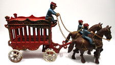 Vintage Cast Iron 2 Horse Overland Circus Wagon w/ 3 Horse Riders