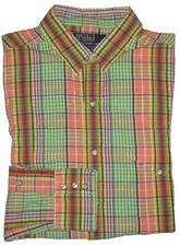 Men POLO RALPH LAUREN RL Western Bright Multicolor Plaid L/S Pearl Snap Shirt M
