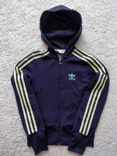 Adidas Originals Womens Hoodie Tracksuit Top Jacket Hooded Dark Purple Yellow - Picture 1 of 6