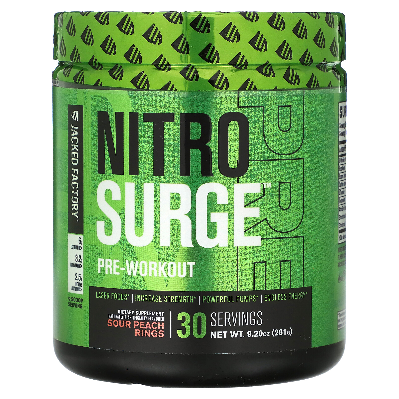 Nitro Surge, Pre-Workout, кольца кислого персика, 9,2 унции (261 г)