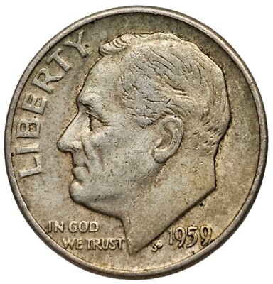 1959 D Roosevelt 10 Cents Double Die & Lamination Errors Silver US Coin # 0818