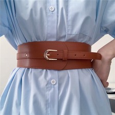 1x Women Belt Wide Faux Leather Corset for Suit Dress Overcoat Waist Decoration