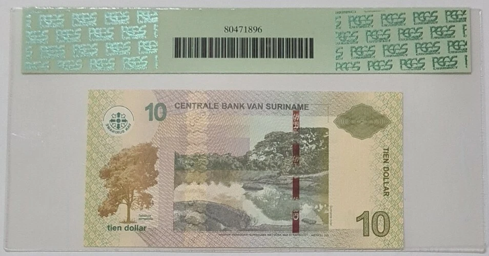 2010 Suriname 10 Dollars PCGS68 PPQ SUPERB GEM NEW {P-158b} - Image 2 of 4