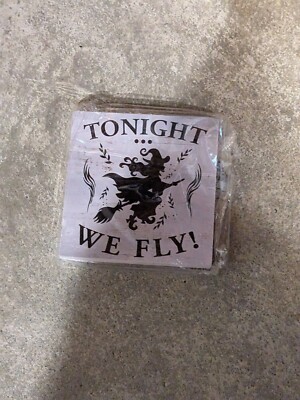 Tonight We Fly Drink Coffee Coaster Small Autumn Fall Halloween Witch Home Decor