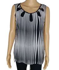 Style & Co Women's Large Sheer Lightweight Pinstripe No Sleeve Summer Tank Top